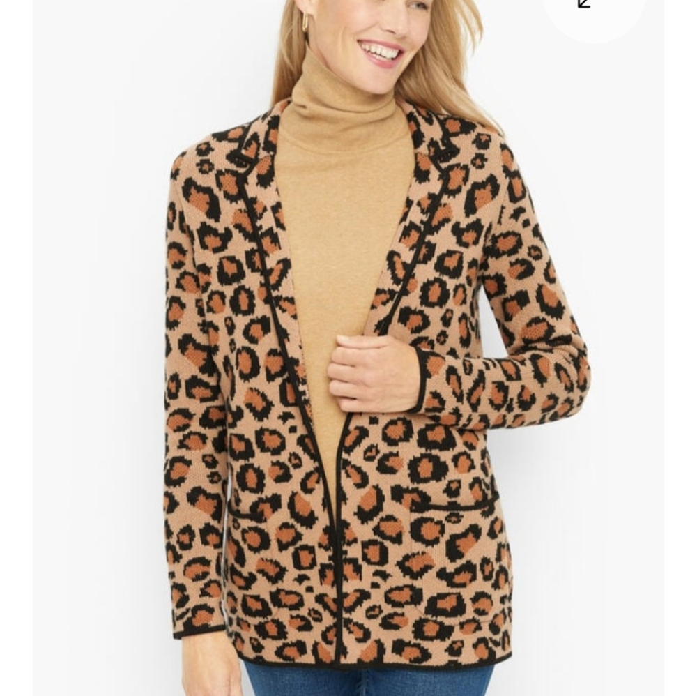 TALBOTS SWEATER BLAZER LEOPARD PRINT TOASTED COCONUT SIZE LP
